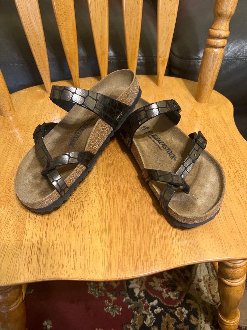 Birkenstock Black Croc-Embossed Triple-Strap Sandals